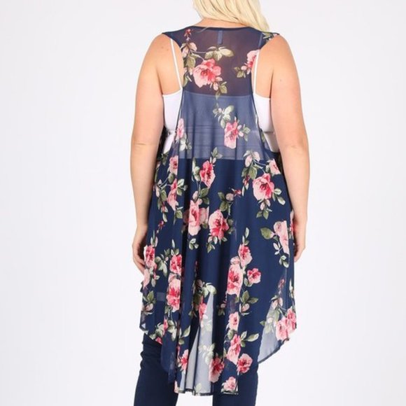Navy Floral Plus Size Vest - Picture 2 of 2
